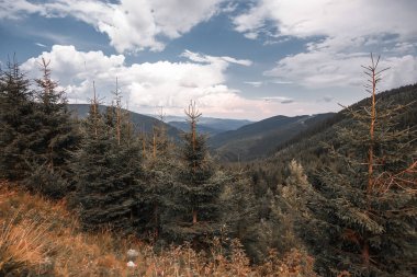 dağlar ve mavi bulutlu gökyüzü