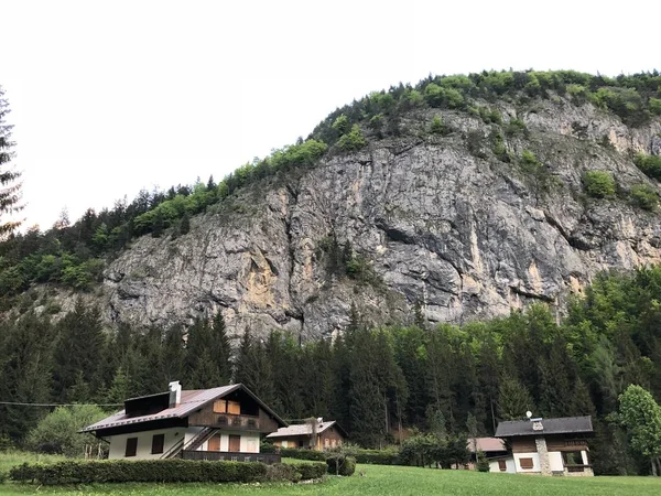 Schilderachtig Uitzicht Het Platteland Tussen Bergen Bedekt Met Bos Overdag — Stockfoto