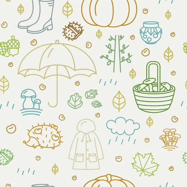 Seamless pattern with different autumn symbols. Linear nature icons background. Vector illustration. — Stock Vector