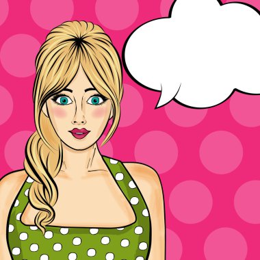 Pop art kadın. Komik konuşma balonu kadınla