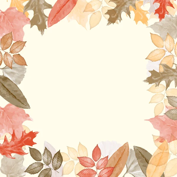 葉で秋水彩画フレーム — ストックベクタ