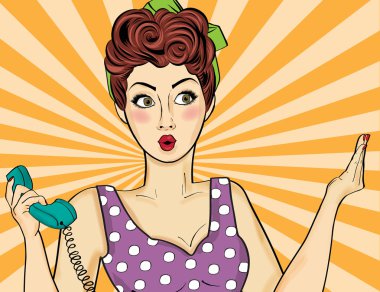 Pop art kadın. Komik konuşma balonu kadınla