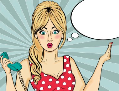Pop art kadın. Komik konuşma balonu kadınla