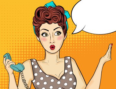 Pop art kadın. Komik konuşma balonu kadınla