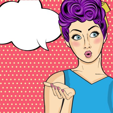 Pop art kadın. Komik konuşma balonu kadınla