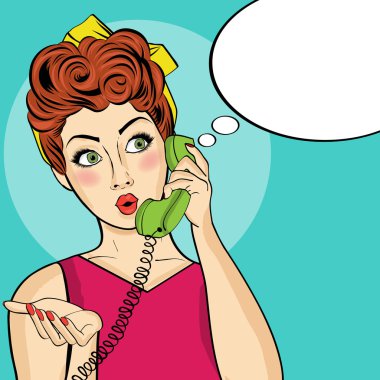 Retro telefon kadınla sürpriz pop sanat