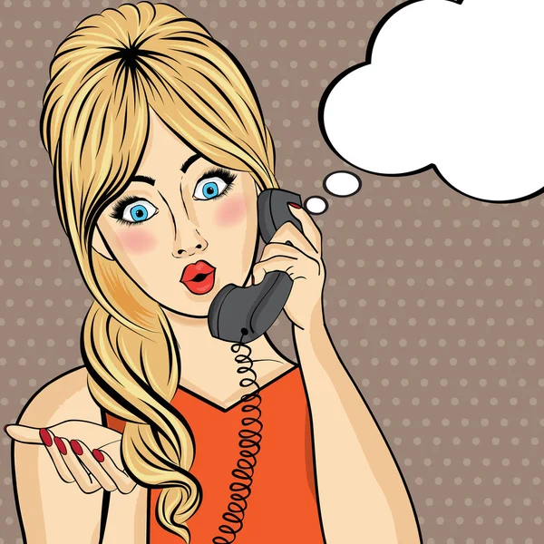 Pop art woman chatting on retro phone . Comic woman with speech Stock  Vector by ©ClaudiaBalasoiu 128426718