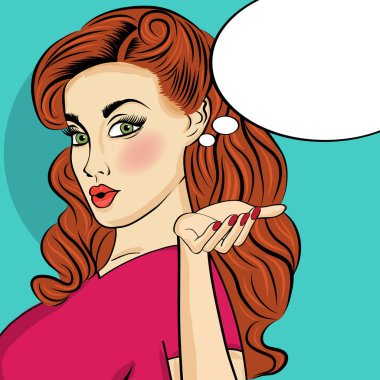 Pop art kadın. Komik konuşma balonu kadınla