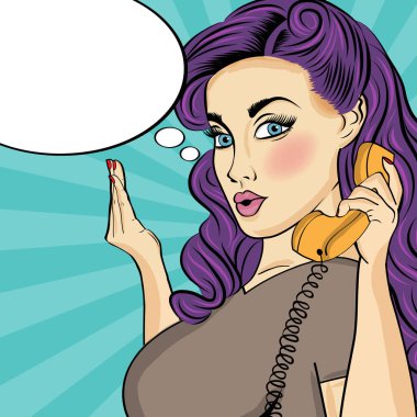 Pop art kadın retro telefon ile