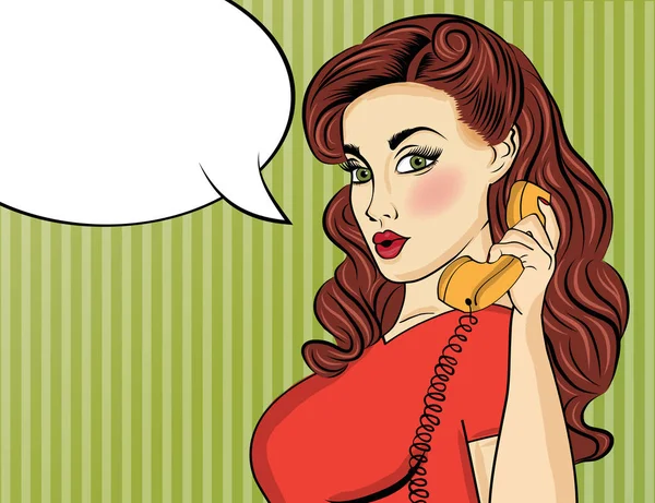 Pop art kadın retro telefon ile — Stok Vektör