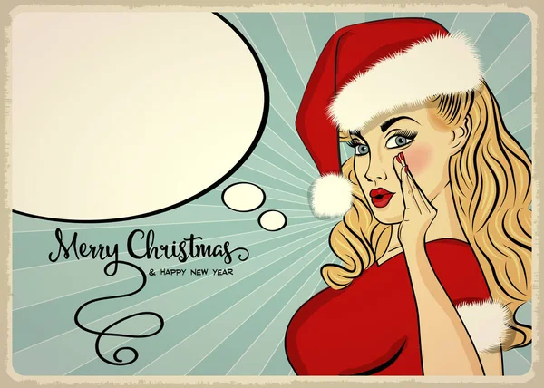 Настроювана красива ретро різдвяна листівка з сексуальним штифтом до Сан — стоковий вектор