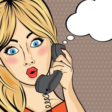 Sürpriz pop art kadın telefon ile