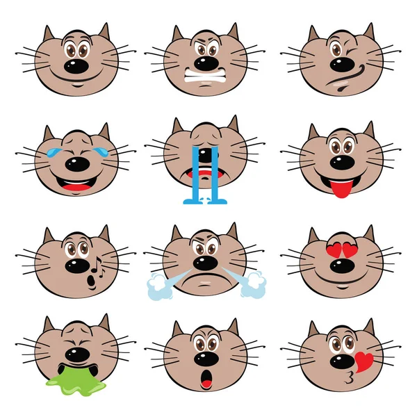Émojis de chat Ensemble d'icônes émoticônes isolées — Image vectorielle