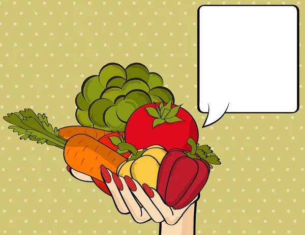 Ženská ruka s mnoha zeleniny — Stockový vektor