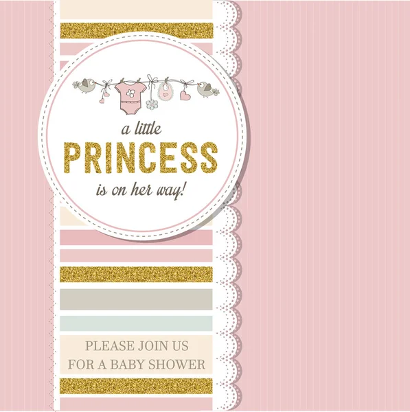 Beautiful baby shower card template with golden glittering detai — Stock Vector