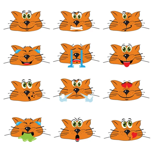 Kat Emojis Set van Emoticons pictogrammen geïsoleerd — Stockvector