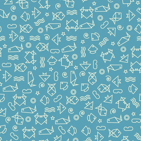Patrón sin costura estilo Doodle con peces y otros elementos de la naturaleza — Vector de stock