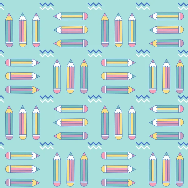 Vibrant seamless pattern with pencils in memphis style — Stock Vector
