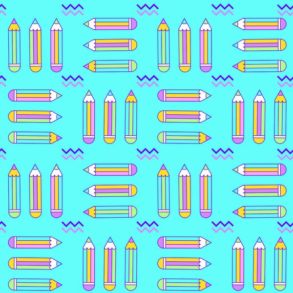 vibrant seamless pattern with pencils in memphis style