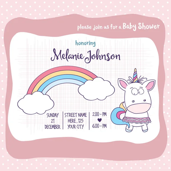 Όμορφο μωρό ντους πρότυπο κάρτας με υπέροχο μωρό κορίτσι unicor — Διανυσματικό Αρχείο