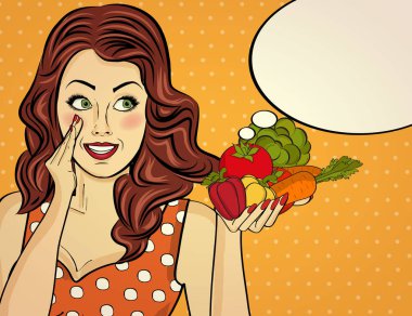 the  red-haired lady with vegetable in her hands clipart