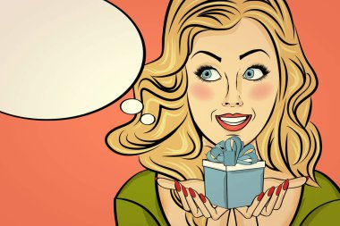  blonde  lady with gift in her hands clipart