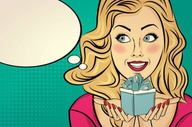 the  blonde  lady with gift in her hands clipart