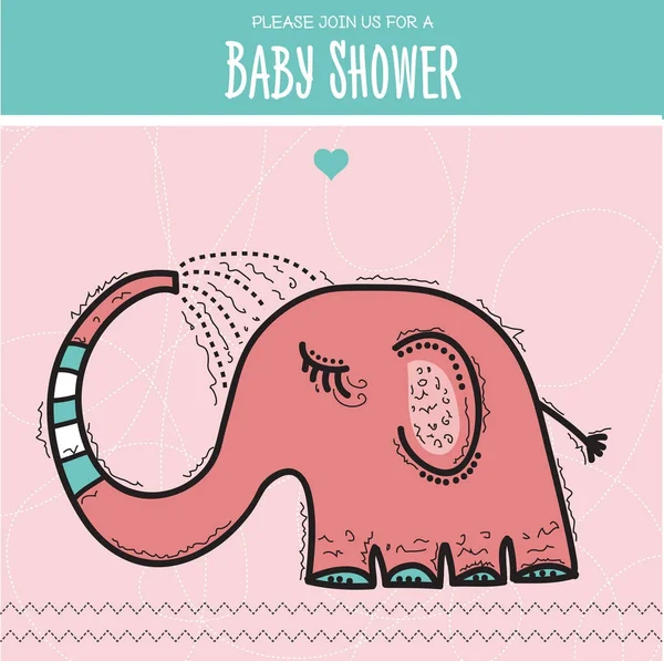 Baby shower card template with funny doodle elephant — Stock Vector