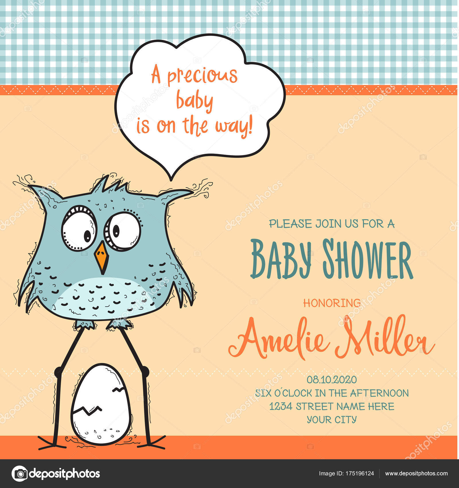Baby Shower Card Template Funny Doodle Bird Vector Format Stock