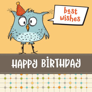 mutlu doğum günü kartı ile komik doodle kuş