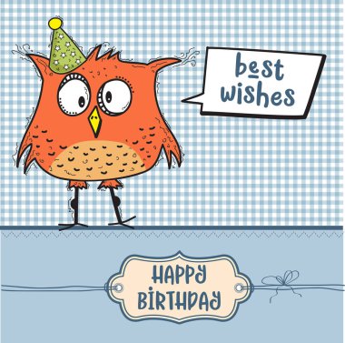 mutlu doğum günü kartı ile komik doodle kuş