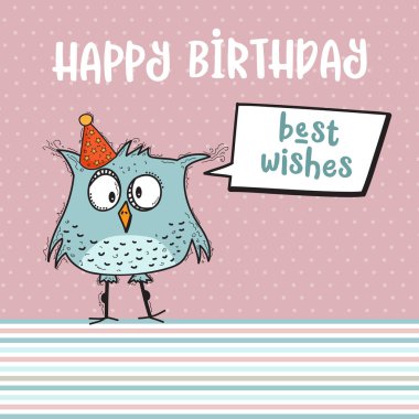 mutlu doğum günü kartı ile komik doodle kuş