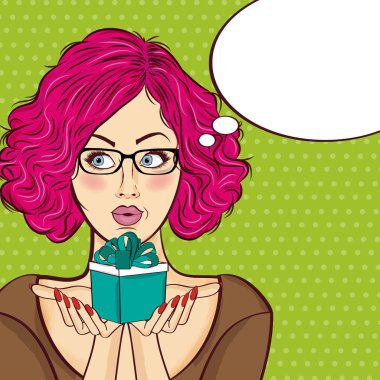 red-haired  lady with gift in her hands clipart