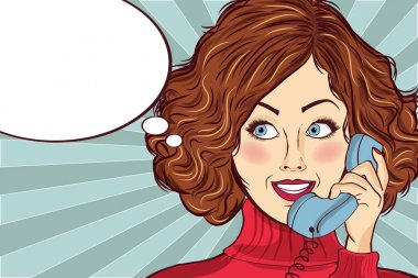 güzel kızıl saçlı Bayan, konuşuyor bir retro telefon ve gülümseme