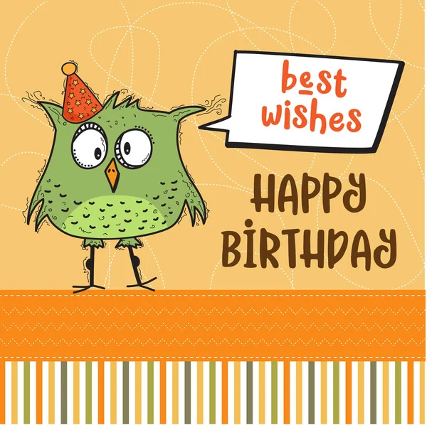Všechno nejlepší k narozeninám karta s legrační doodle pták — Stockový vektor