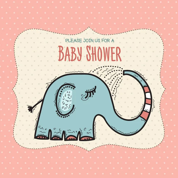 Baby Shower Card Template Funny Doodle Elephant Vector Format — Stock Vector