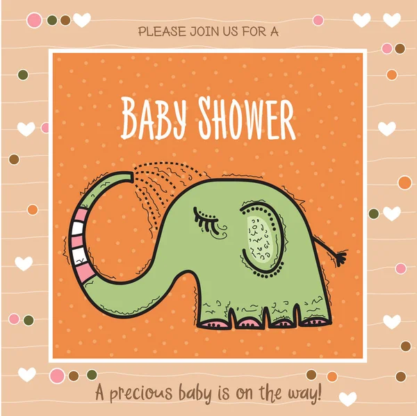 Baby Shower Card Template Funny Doodle Elephant Vector Format — Stockvector