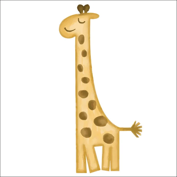 Garabato, jirafa dibujada a mano de acuarela aislada sobre fondo blanco — Vector de stock