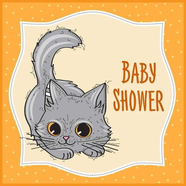 Baby shower card template with funny doodle kitten — Stock Vector