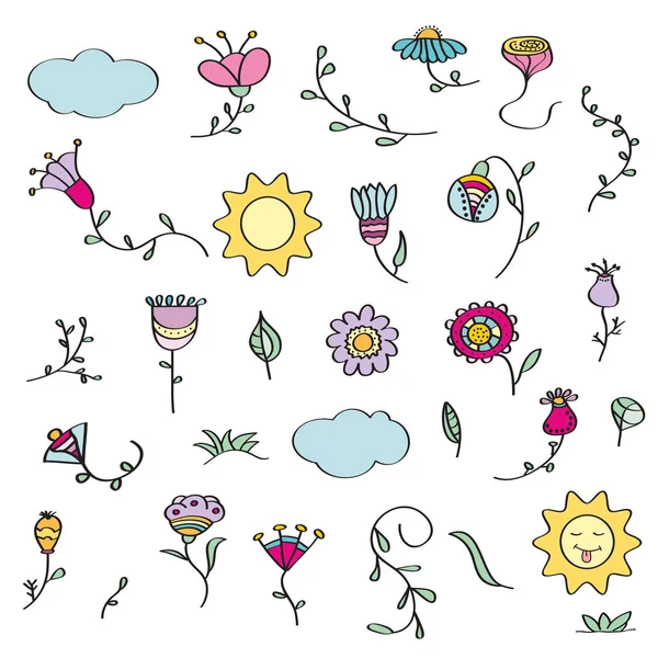 Elle çizilmiş doodle kümesi çiçek — Stok Vektör