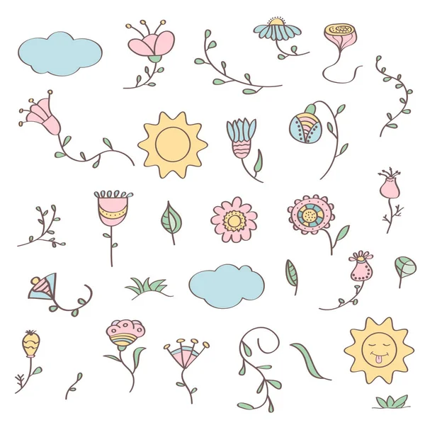 Hand drawn doodle set of flowers — Stock Vector