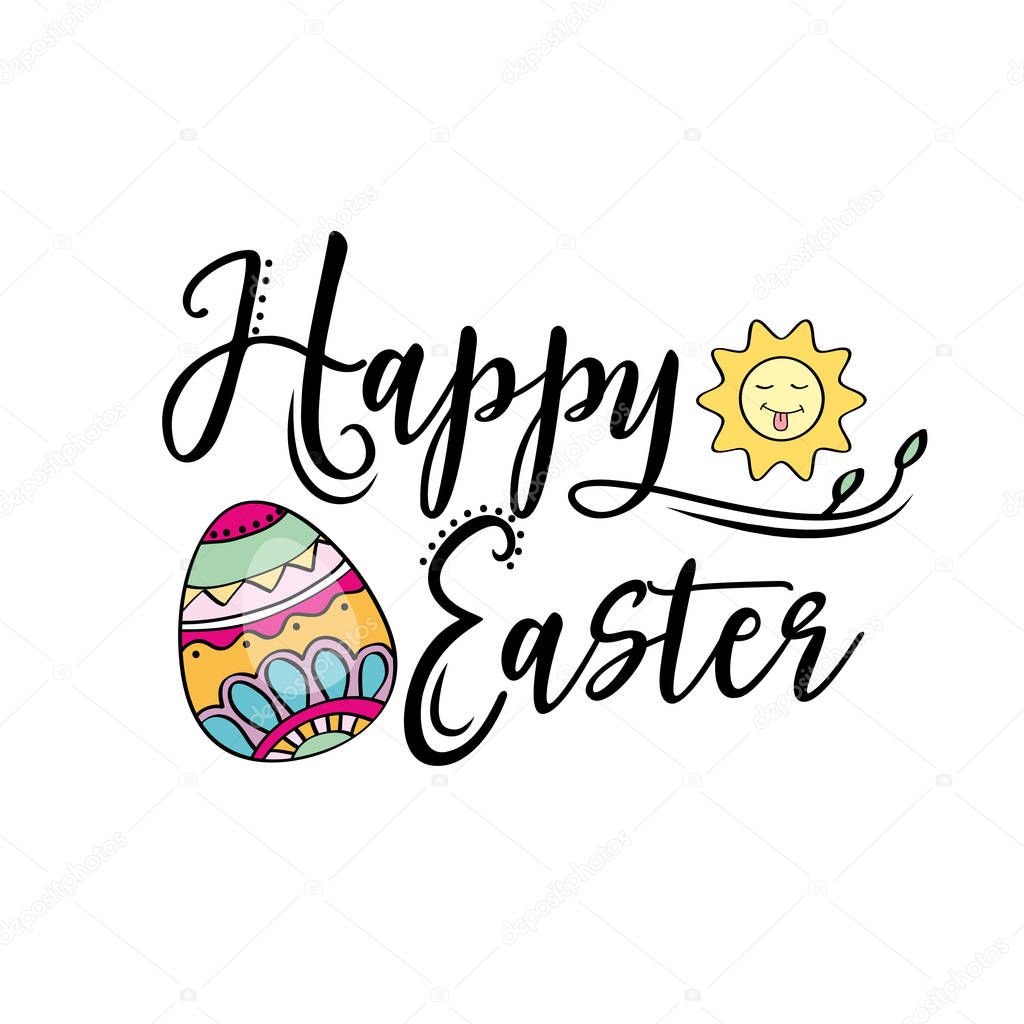 Happy Easter greeting text decorate with sun and Easter egg