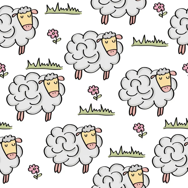 Doodle seamless pattern with sheep — Stock Vector