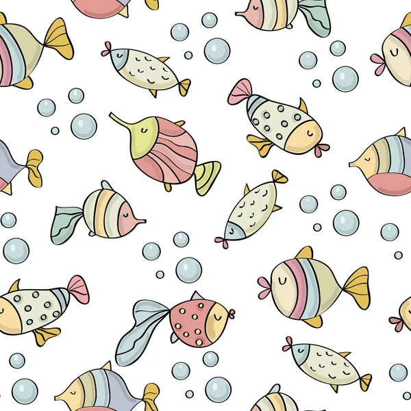 doodle seamless pattern with fishes
