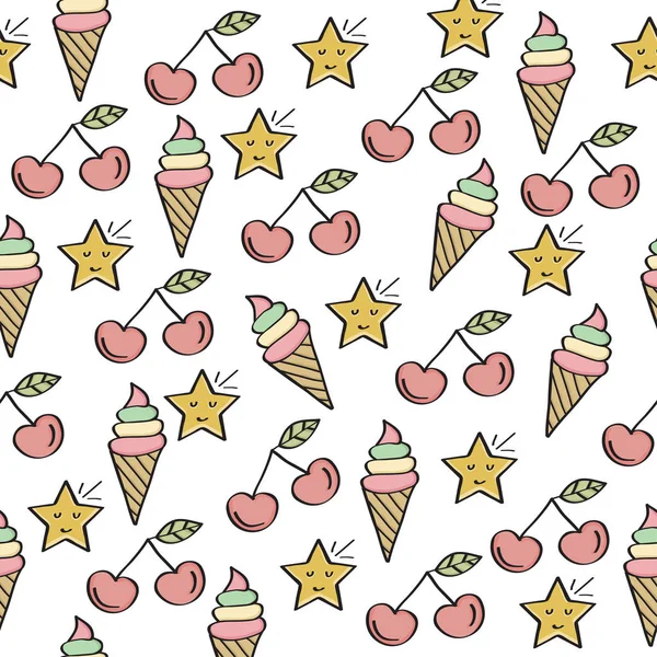 Doodle varrat nélküli mintát édességek elemekkel — Stock Vector