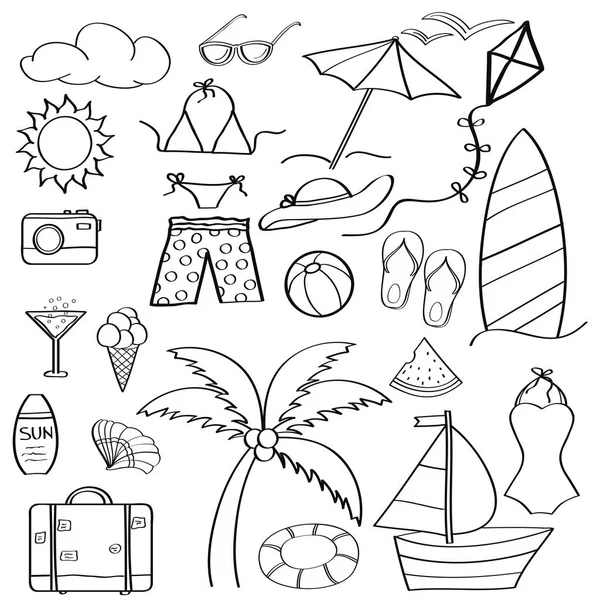 Doodle cartoon items summer holiday collection  For coloring. — Stock Vector