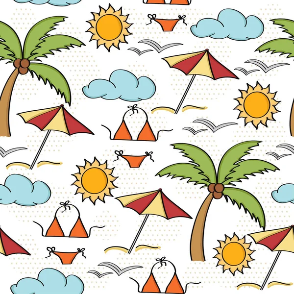 Doodle desenho animado sem costura padrão verão férias conceito — Vetor de Stock