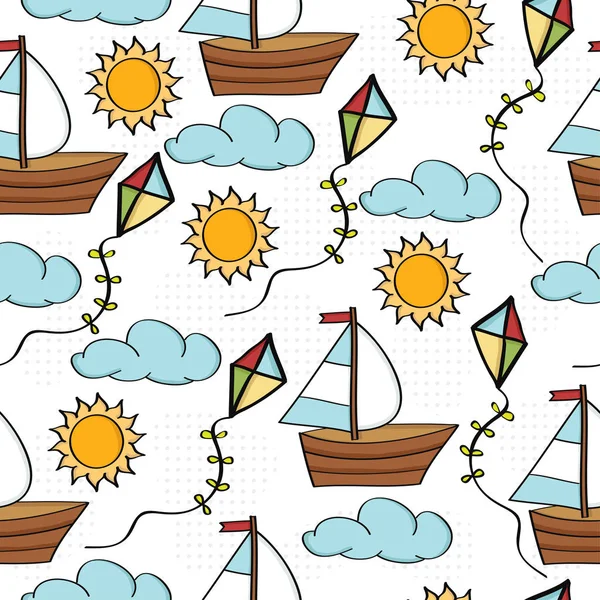 Doodle cartoon seamless pattern summer holiday concept — Stock Vector