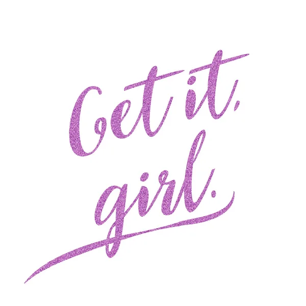 Get it girl - hand drawn glitter lettering phrase about feminism — Stock Vector