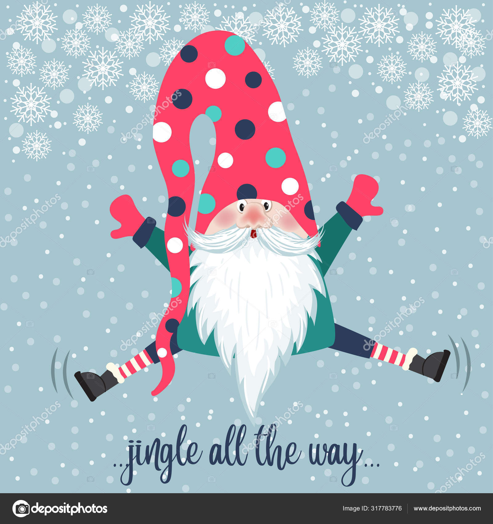 Cute Gnome Jump Christmas Card Flat Design Stock Vector C Claudiabalasoiu 317783776